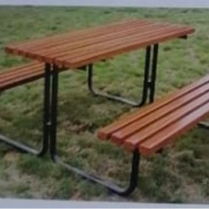Brown School Metal & Wood Bench